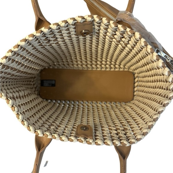 Sincerely Jules Brown & White Woven Vegan Leather Tote W Large Pouch(D243) - Picture 6 of 8